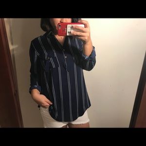 Blue and White Striped Blouse